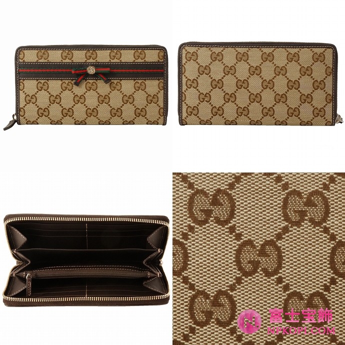 GUCCI/グッチ 2012年春夏MAYFAIRキャンバスGG柄ボウリボンGディテールラウンドファスナー長財布 257003 FFKPG 9791 